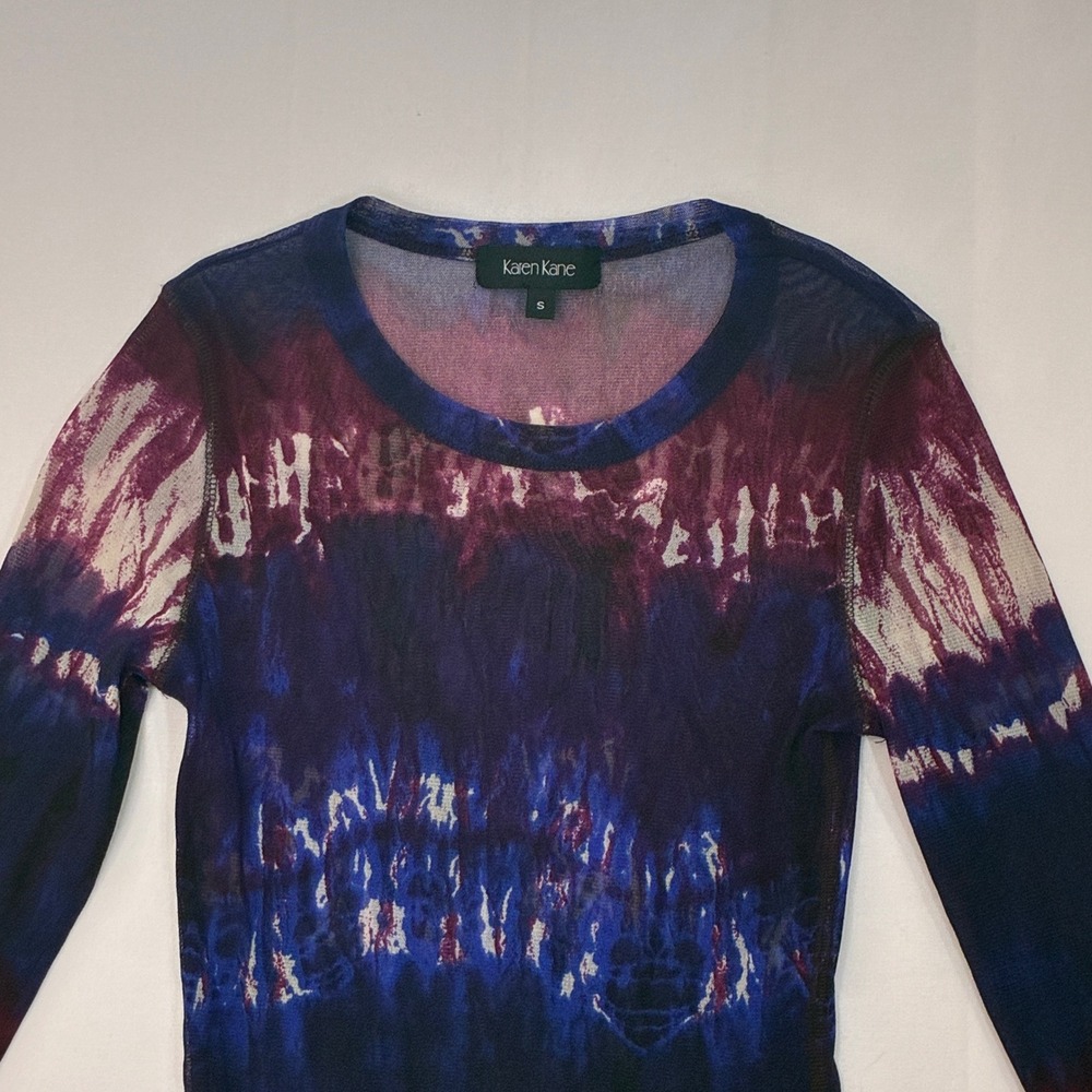 Karen Kane Sheer Mesh Tie Dye Top Women‎ Small Long Sleeve Layering Y2K Grunge - Picture 4 of 10